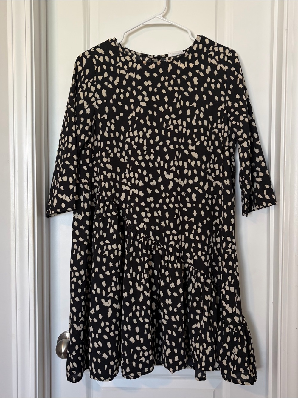 Plum Suede- Black & Cream Dalmatian Print Tiered Shift Dress
No size available-